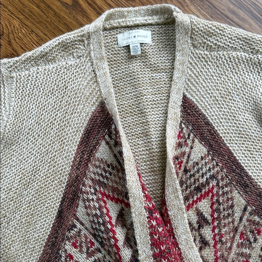 Lucky Brand Cream and Red Patterned Cardigan - Picture 3 of 5